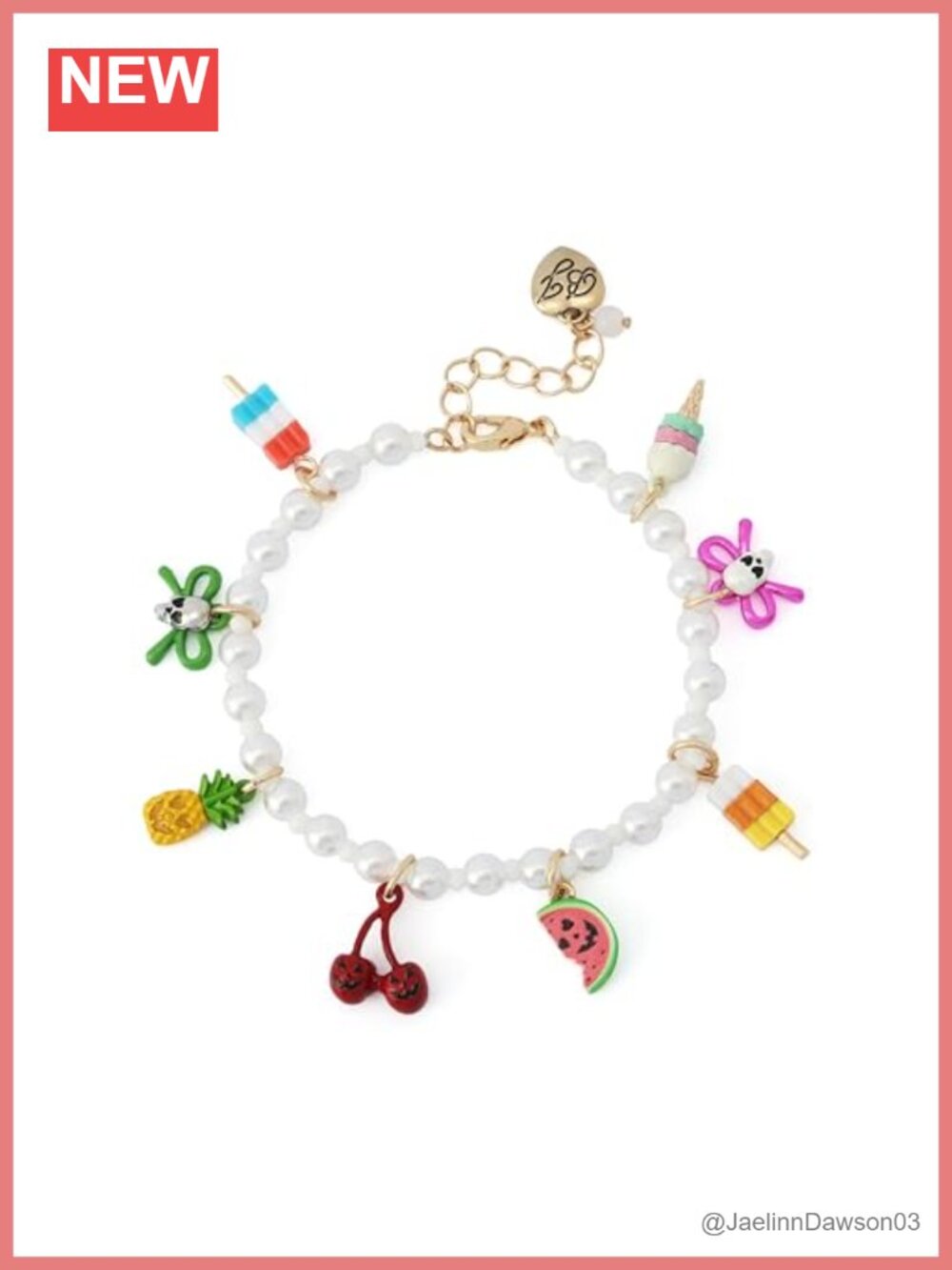 Betsey Johnson Spooky Summer Mixed Charm Bracelet Pearl Strand